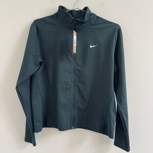 Nike Women's Dark Green Full-Zip Jacket with White Swoosh